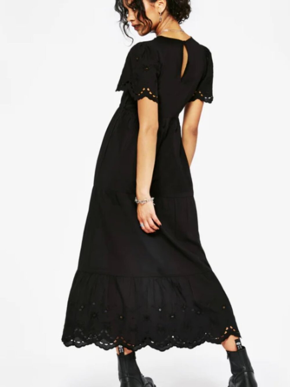 Synthweb Cotton Broderie Hem Midaxi Dress -8 - Picture 2 of 2